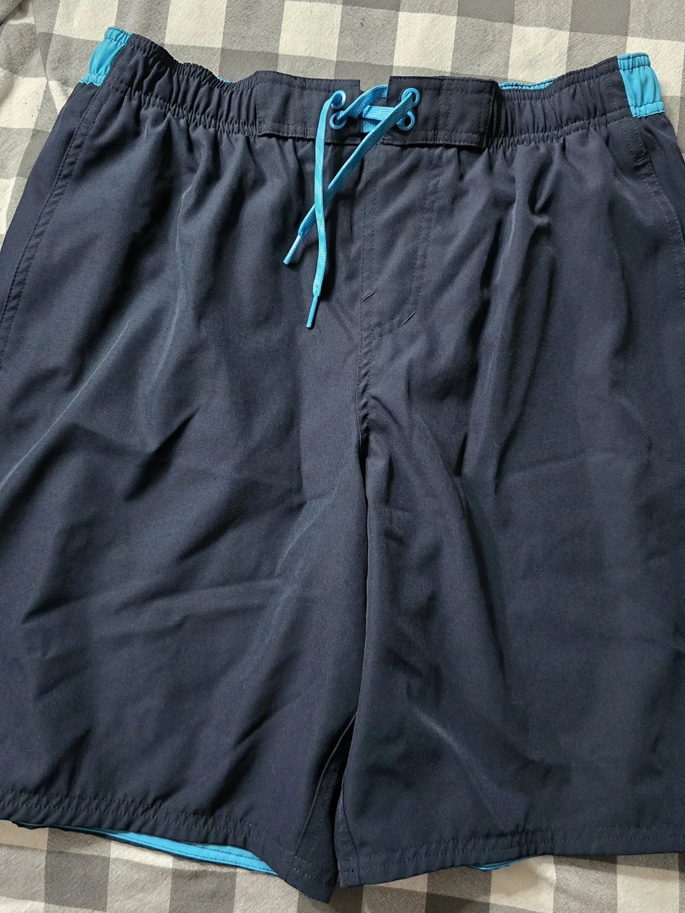 Nike Men’s Large Navy Blue Turquoise Swim Trunks Board Shorts Lined